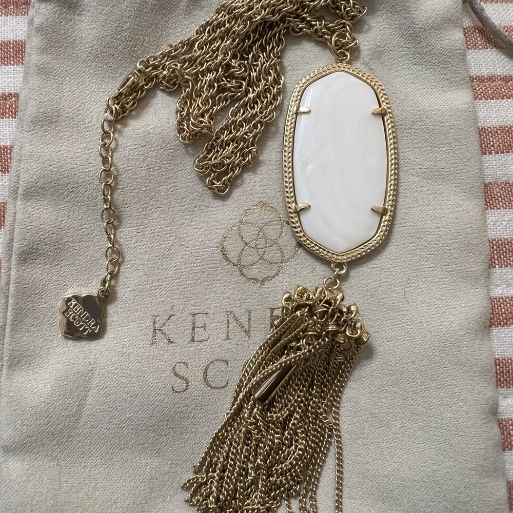 Rayne Gold Long Pendant Necklace in Ivory Mother-of-Pearl